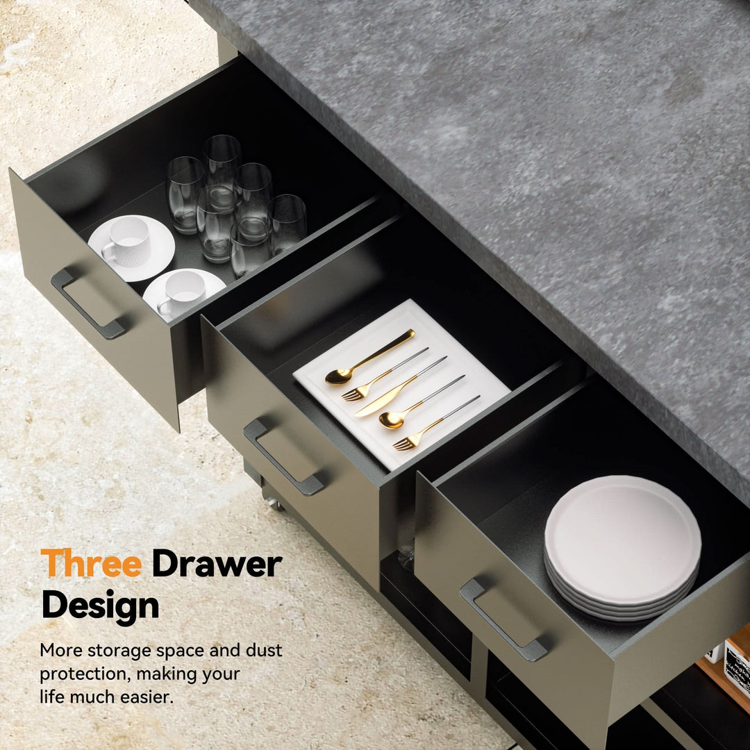 Grill Cart with Marble-Textured Countertop