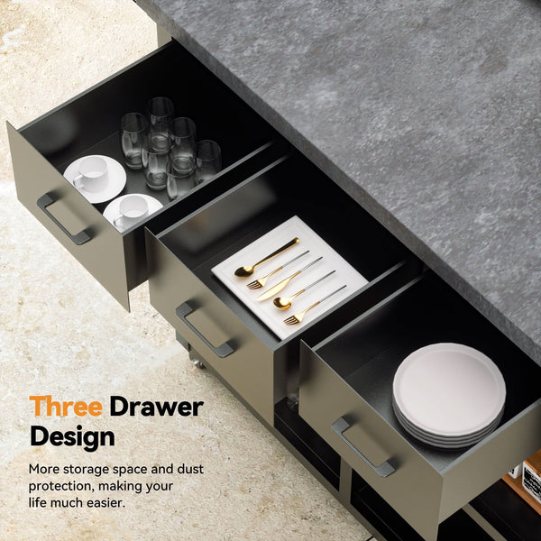 Grill Cart with Marble-Textured Countertop