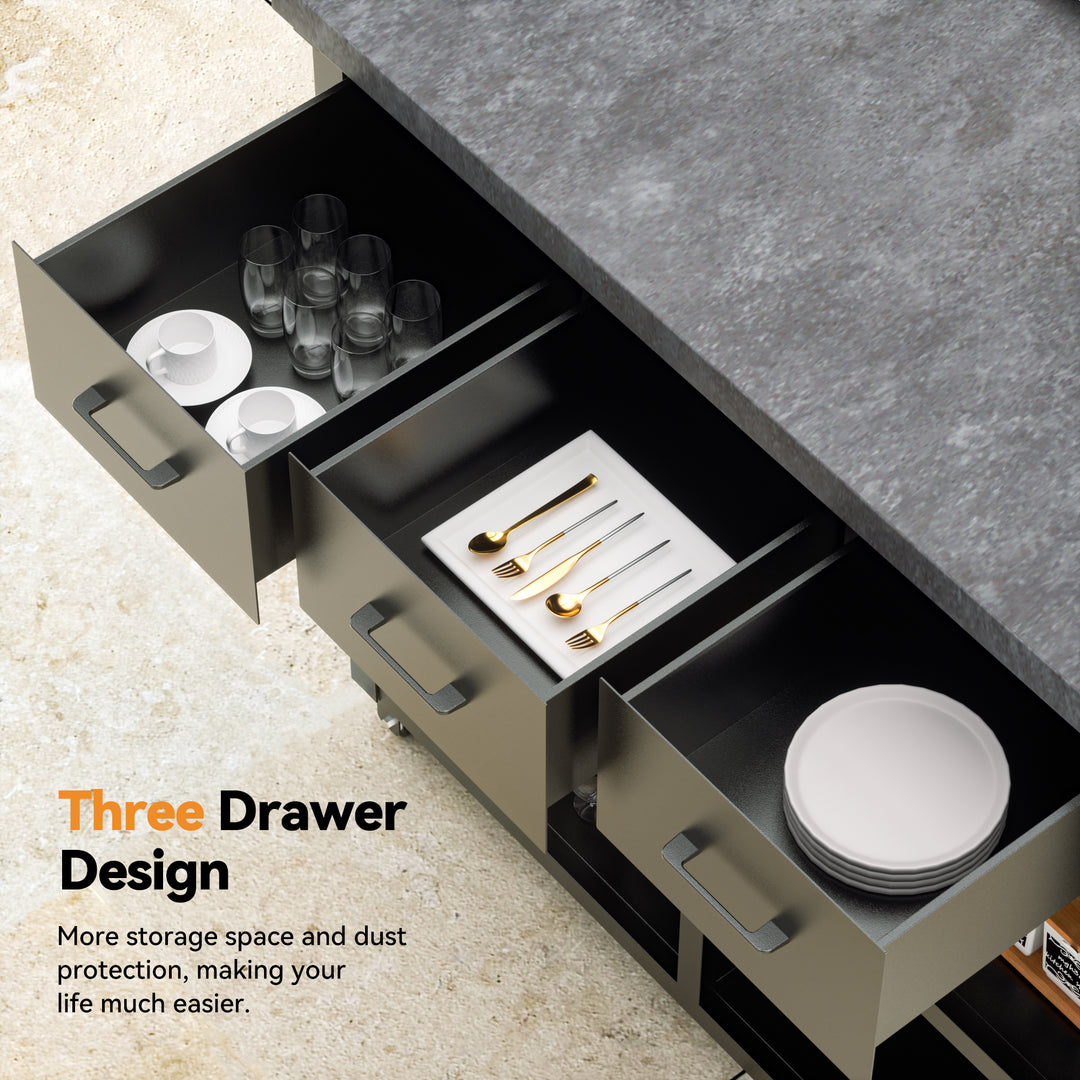 Grill Cart with Marble-Textured Countertop