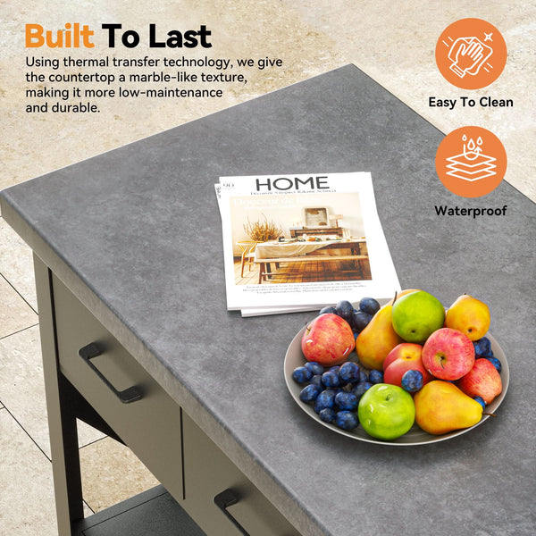 Grill Cart with Marble-Textured Countertop