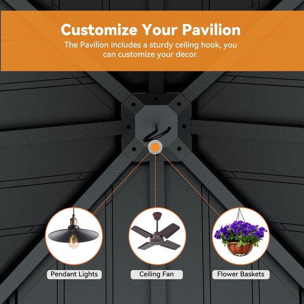 8'x8' The Horizon Metal Hardtop Gazebo