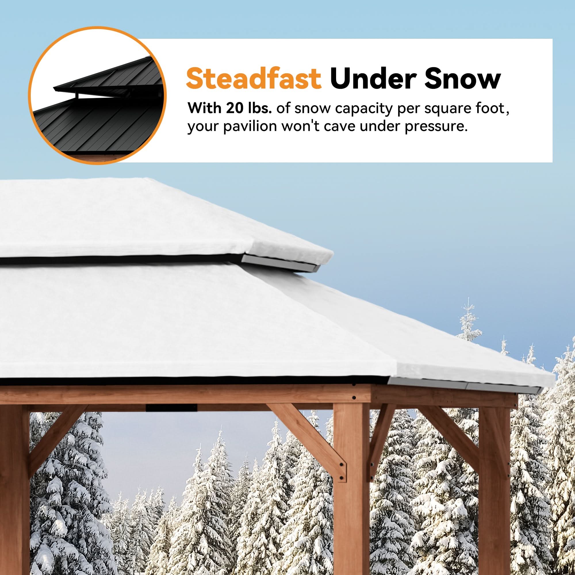 バーズ20 12'x20' Rosewood Cedar Hardtop Gazebo – Modern Shade