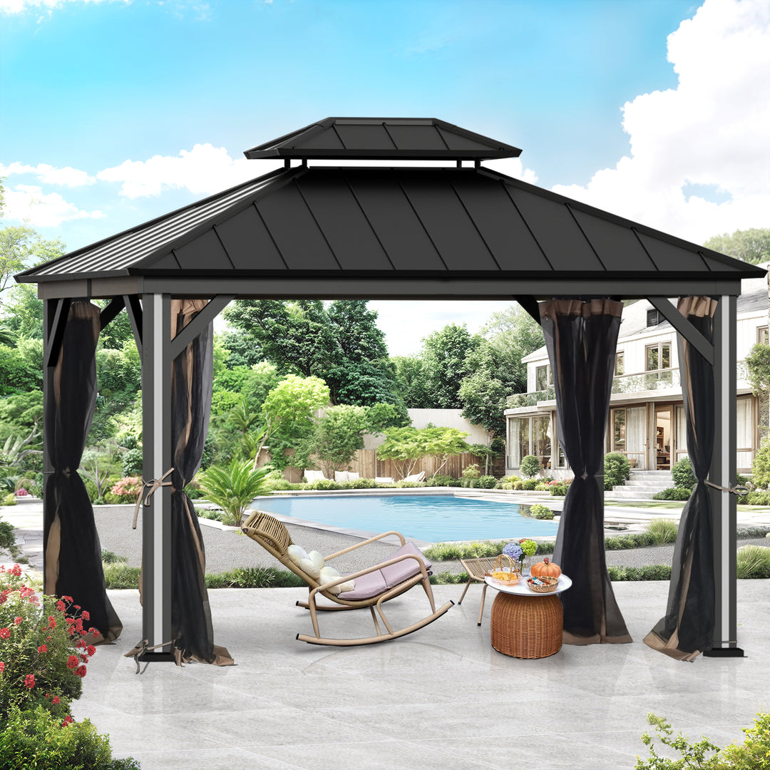 Gazebo Mosquito Netting Replacement Universal 4-Panel Sidewalls Outdoor Gazebo Mosquito Nettings with Double Zipper Garden and Backyard (Mosquito Net Only)