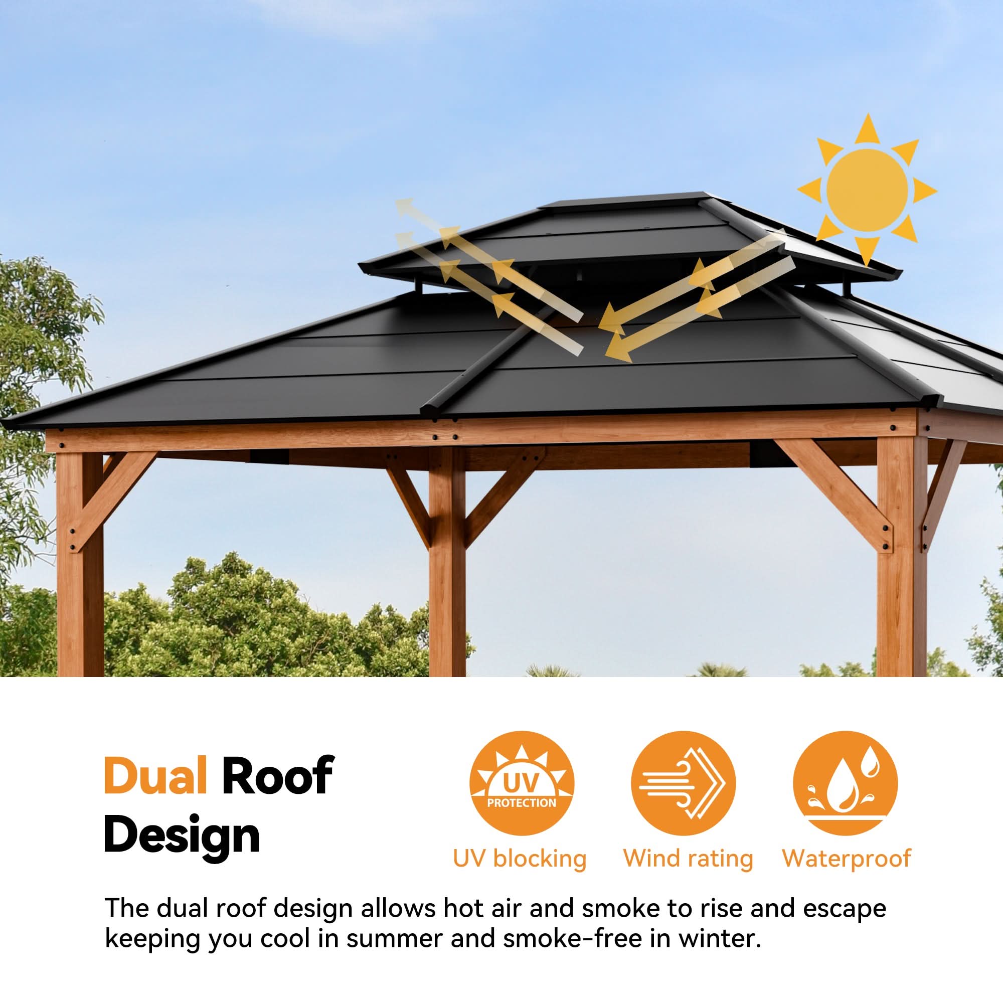 11'x13' Oakwood Oasis Cedar Hardtop Gazebo – Modern Shade