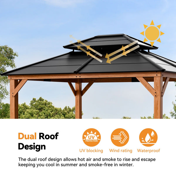 11'x13' Oakwood Oasis Cedar Hardtop Gazebo