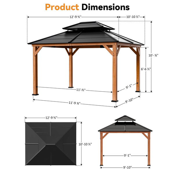 11'x13' Oakwood Oasis Cedar Hardtop Gazebo