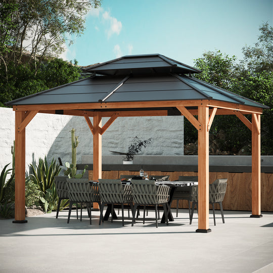 11x13 Oakwood Oasis Cedar Hardtop Gazebo