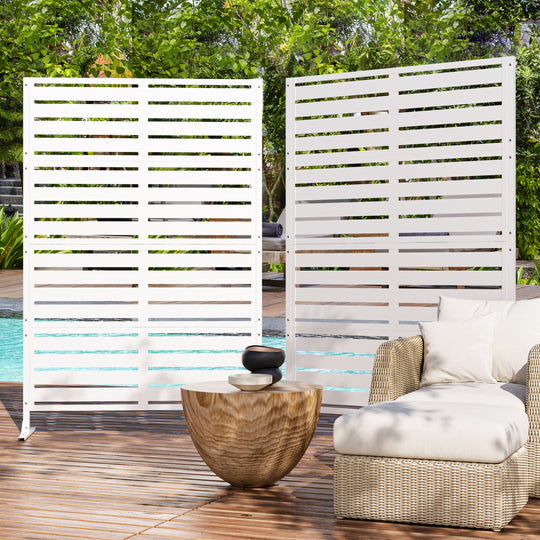 Modern Shade Metal Privacy Screen 72" H x 48" W, Freestanding Decorative Outdoor Privacy Fence Panels for Instant Privacy & Space Division, Patio Screens for Patios Outside Outdoor, White