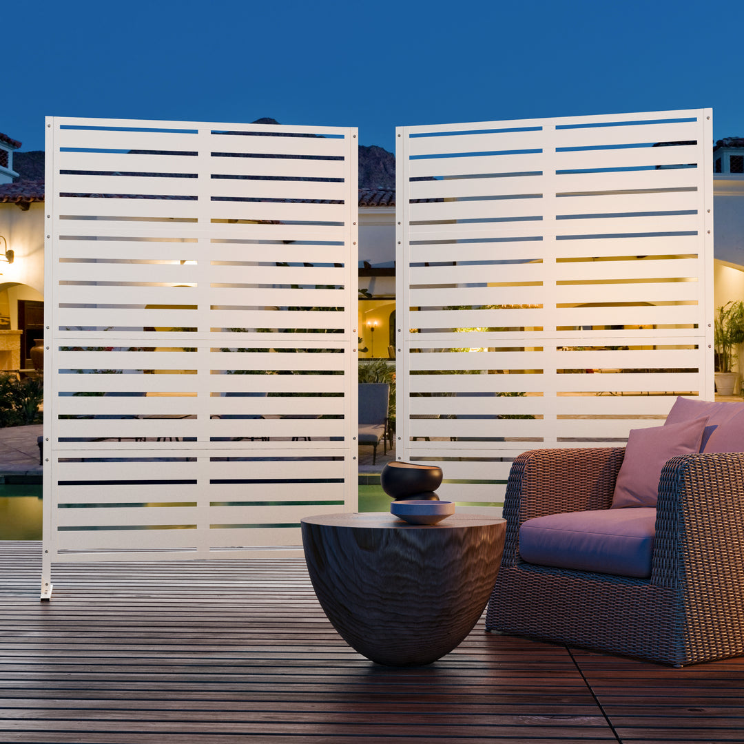 Modern Shade Metal Privacy Screen 72" H x 48" W, Freestanding Decorative Outdoor Privacy Fence Panels for Instant Privacy & Space Division, Patio Screens for Patios Outside Outdoor, White