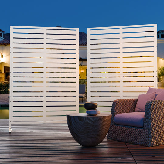 Modern Shade Metal Privacy Screen 72" H x 48" W, Freestanding Decorative Outdoor Privacy Fence Panels for Instant Privacy & Space Division, Patio Screens for Patios Outside Outdoor, White