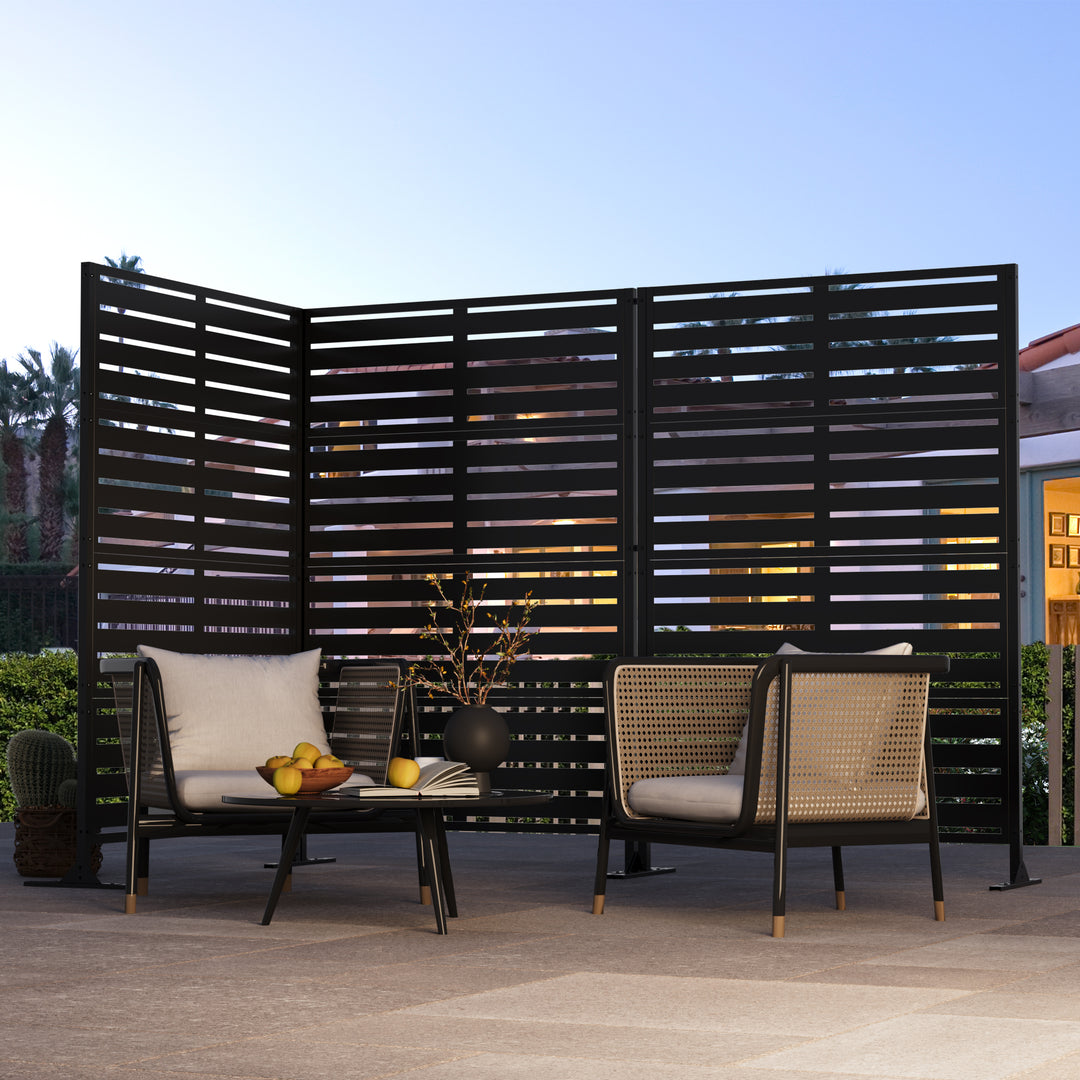Modern Shade Metal Privacy Screen 72" H x 48" W, Freestanding Decorative Outdoor Privacy Fence Panels for Instant Privacy & Space Division, Patio Screens for Patios Outside Outdoor, Black