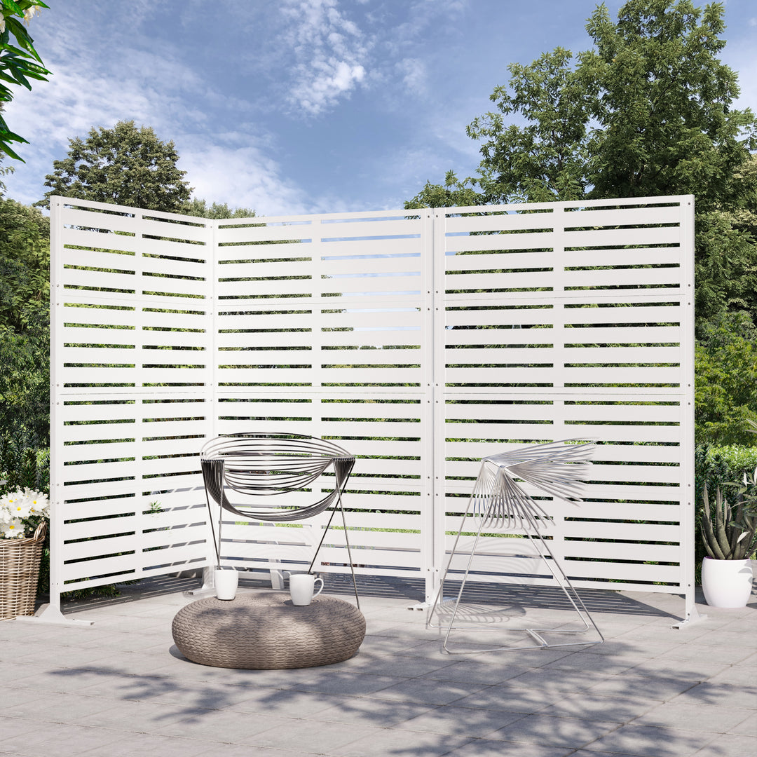 Modern Shade Metal Privacy Screen 72" H x 48" W, Freestanding Decorative Outdoor Privacy Fence Panels for Instant Privacy & Space Division, Patio Screens for Patios Outside Outdoor, White