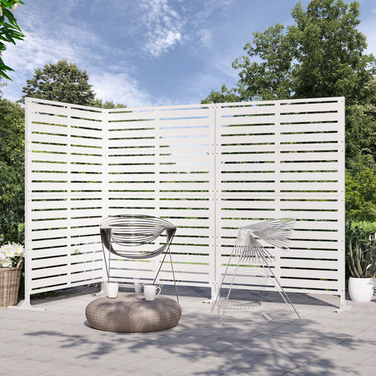 Modern Shade Metal Privacy Screen 72" H x 48" W, Freestanding Decorative Outdoor Privacy Fence Panels for Instant Privacy & Space Division, Patio Screens for Patios Outside Outdoor, White