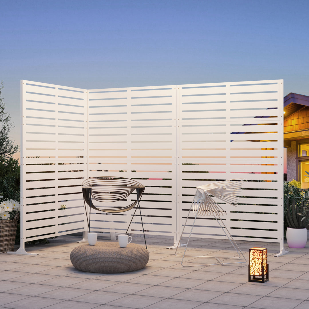 Modern Shade Metal Privacy Screen 72" H x 48" W, Freestanding Decorative Outdoor Privacy Fence Panels for Instant Privacy & Space Division, Patio Screens for Patios Outside Outdoor, White