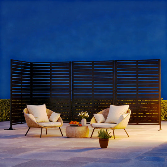 Modern Shade Metal Privacy Screen 72" H x 48" W, Freestanding Decorative Outdoor Privacy Fence Panels for Instant Privacy & Space Division, Patio Screens for Patios Outside Outdoor, Black