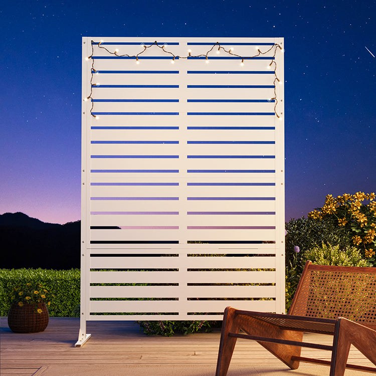(1 Panel) Modern Shade Metal Privacy Screen 72" H x 48" W, Freestanding Decorative Outdoor Privacy Fence Panels for Instant Privacy & Space Division, Patio Screens for Patios Outside Outdoor, White