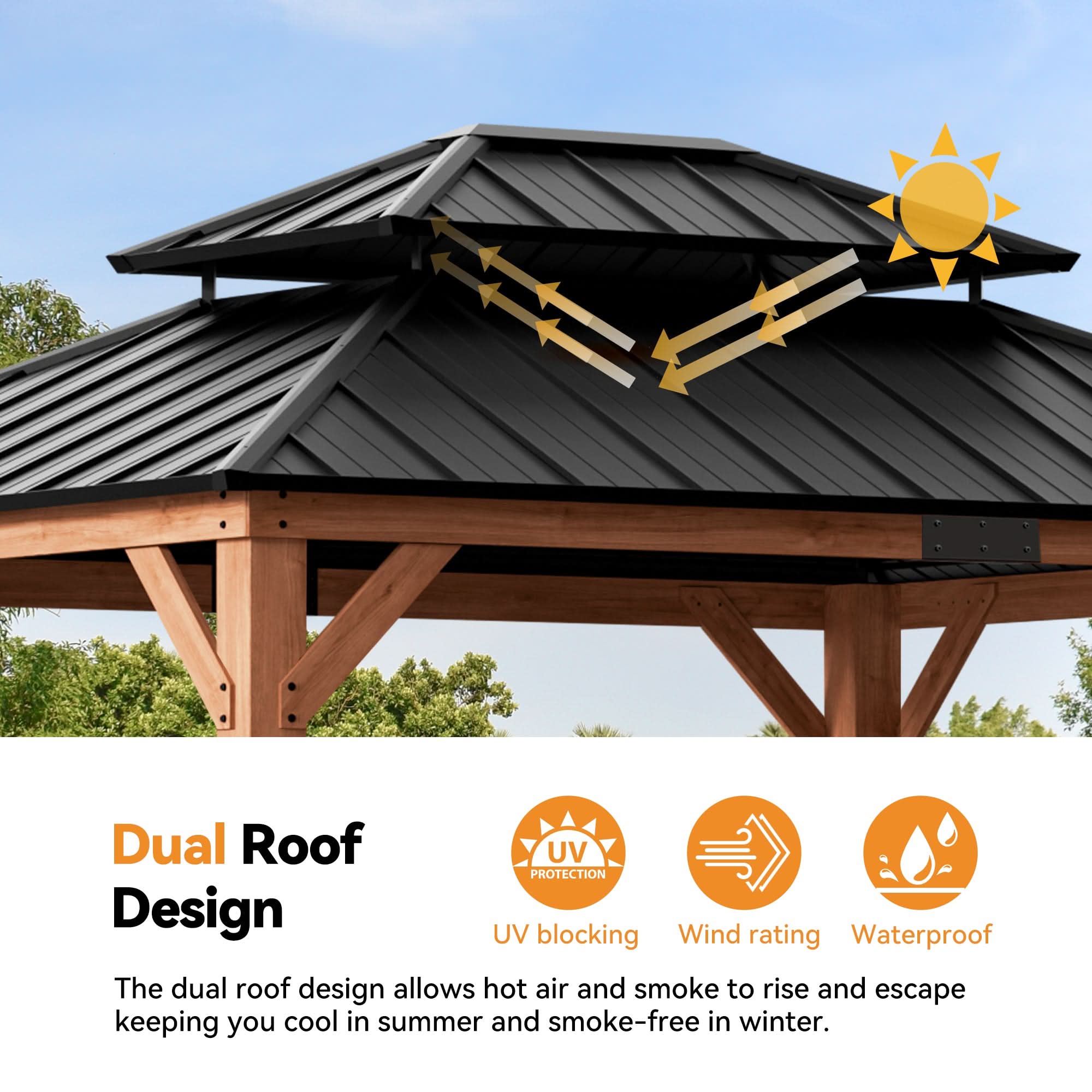 10'x12' Rosewood Cedar Hardtop Gazebo - Thumbnail 3