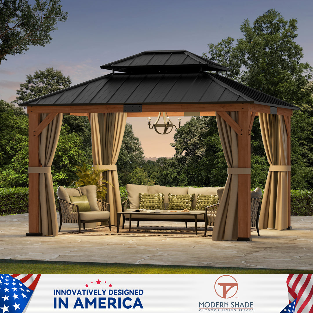 10x12 Rosewood Cedar Hardtop Gazebo
