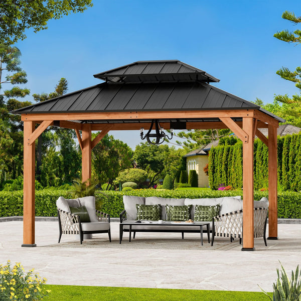 11x13 Rosewood Cedar Hardtop Gazebo