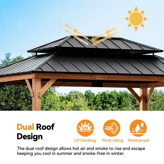 12x16 Rosewood Cedar Hardtop Gazebo