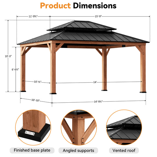 12x16 Rosewood Cedar Hardtop Gazebo