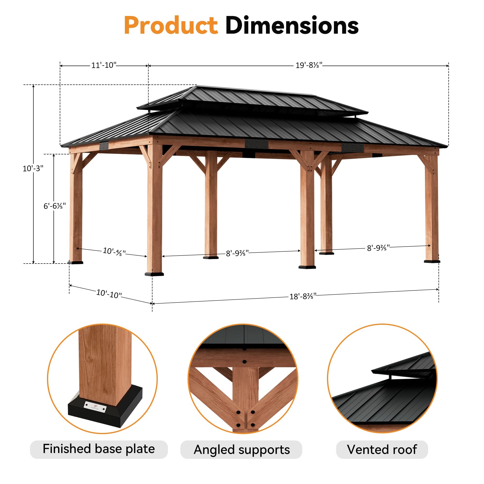 12'x20' Rosewood Cedar Hardtop Gazebo – Modern Shade