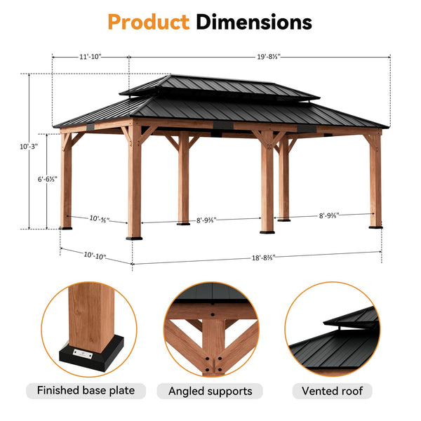 12'x20' Rosewood Cedar Hardtop Gazebo