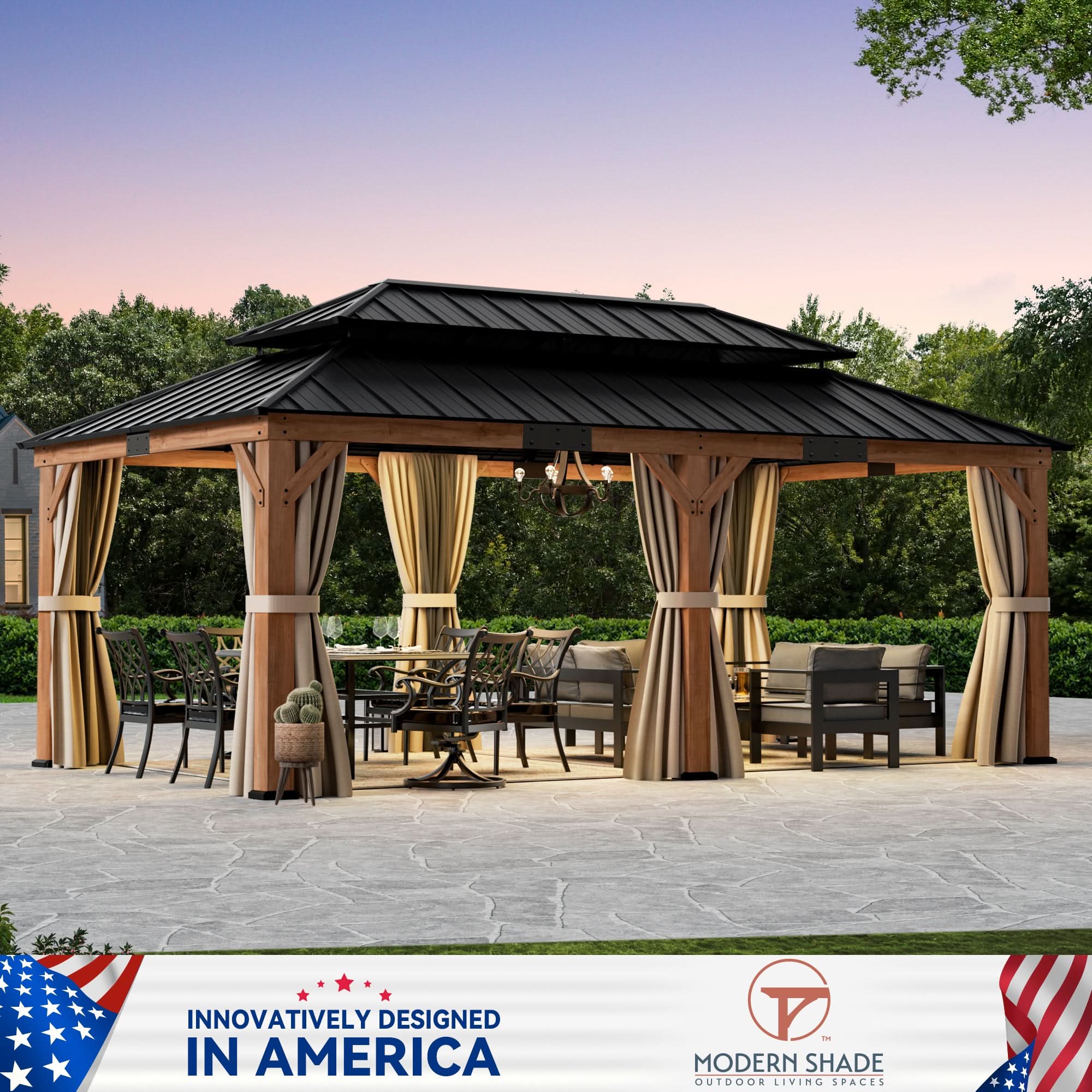 12'x20' Rosewood Cedar Hardtop Gazebo - Thumbnail 4