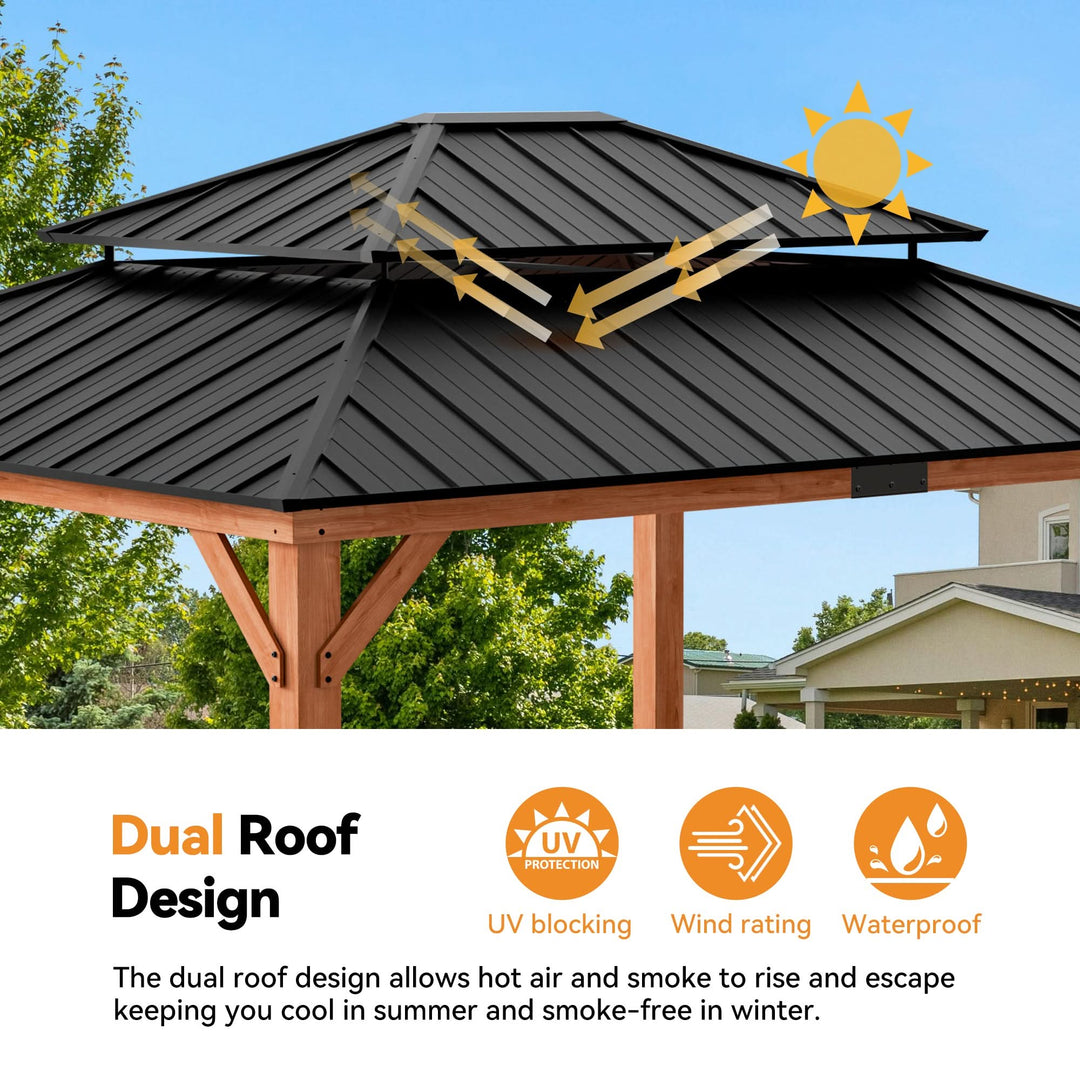 13'x15' Rosewood Cedar Hardtop Gazebo