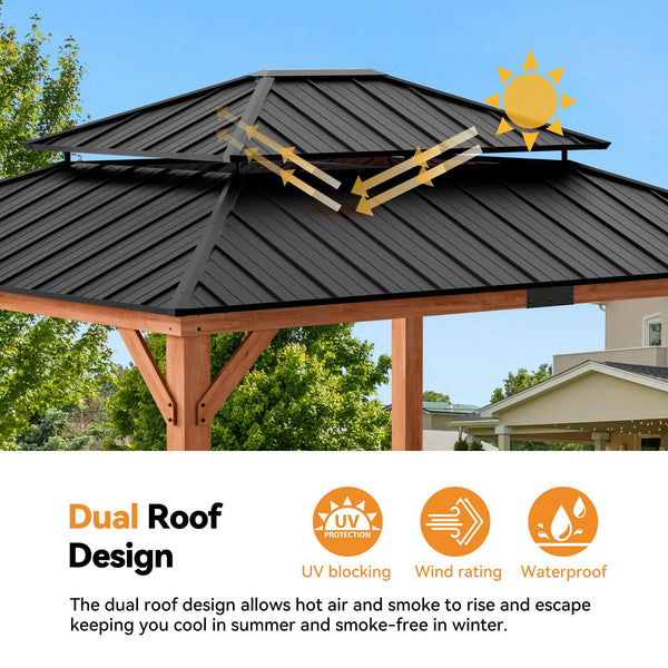 13'x15' Rosewood Cedar Hardtop Gazebo