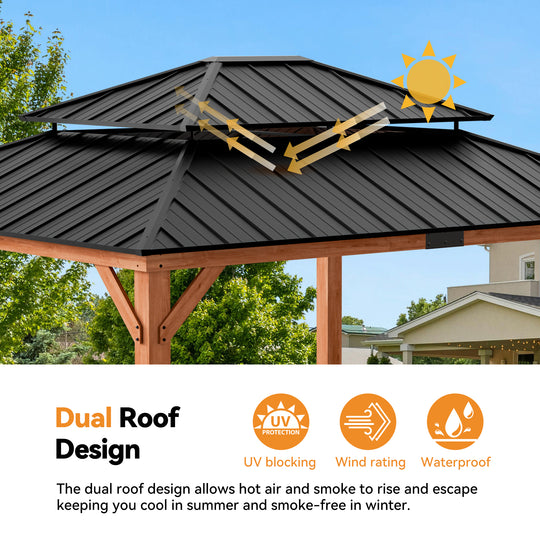 13x15 Rosewood Cedar Hardtop Gazebo