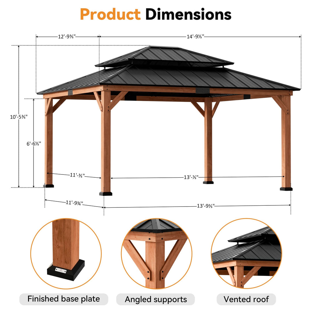 13'x15' Rosewood Cedar Hardtop Gazebo