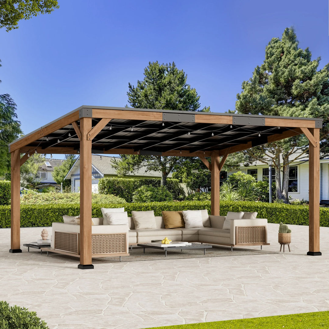 12'x16' Supreme Cedar Hardtop Gazebo with Sloped Roof – Modern Shade