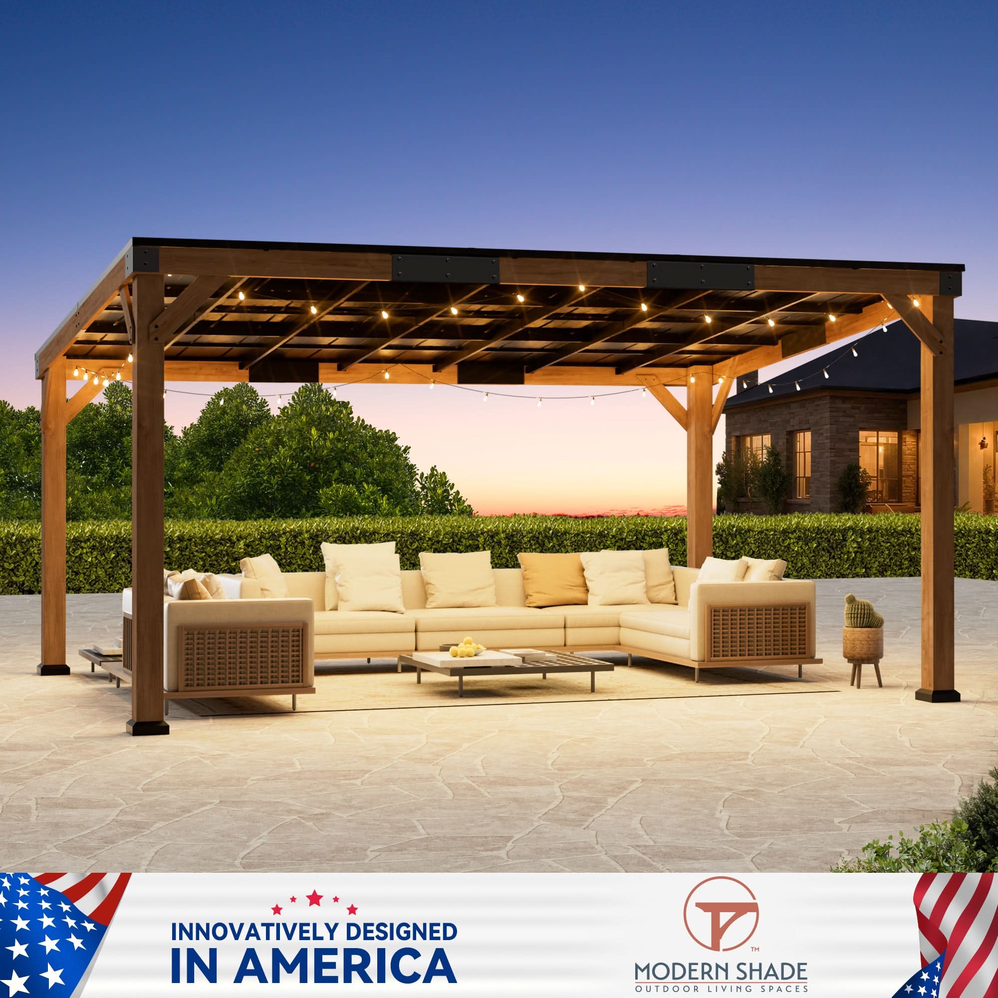 12'x16' Supreme Cedar Hardtop Gazebo with Sloped Roof – Modern Shade