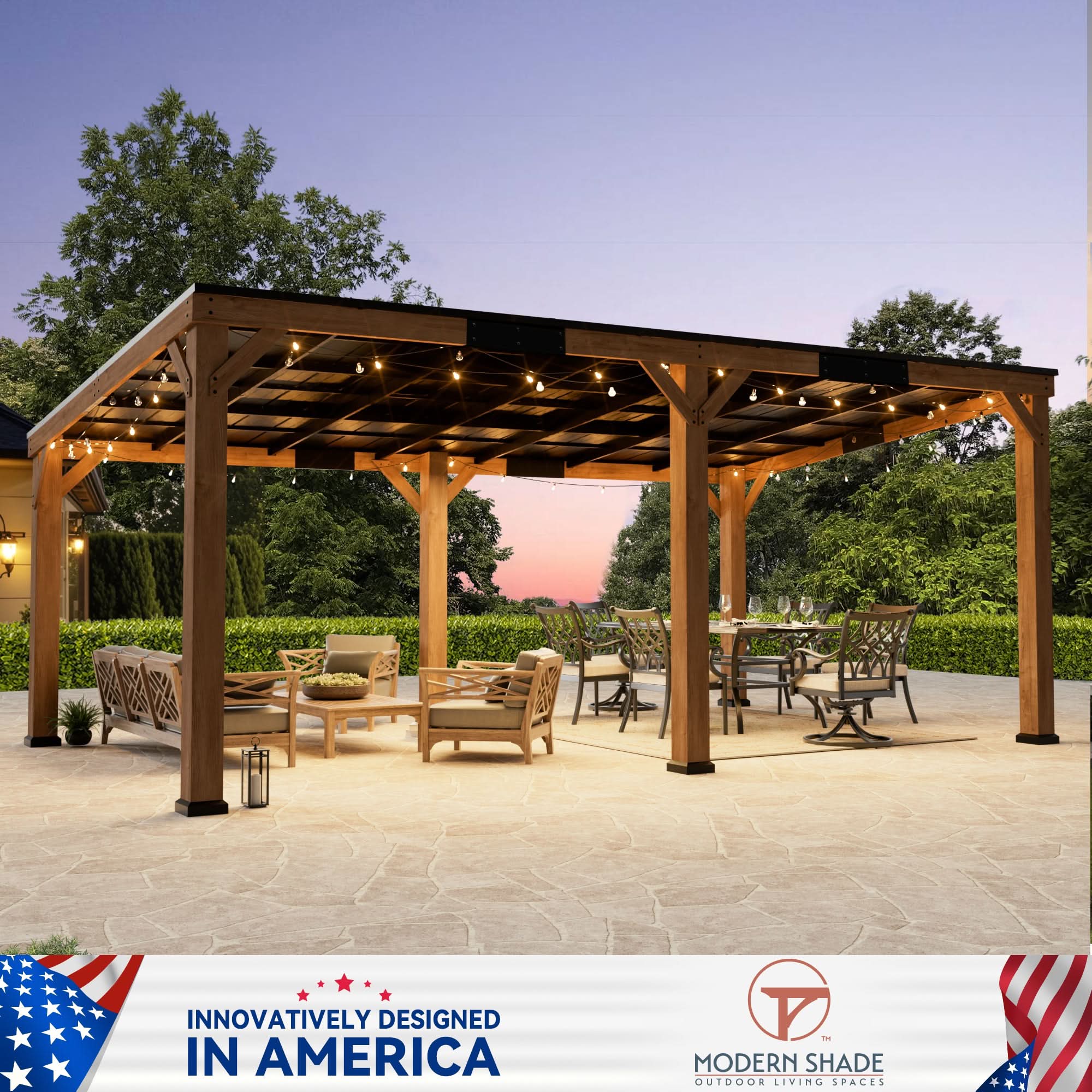 12'x20' Supreme Cedar Hardtop Gazebo with Sloped Roof – Modern Shade
