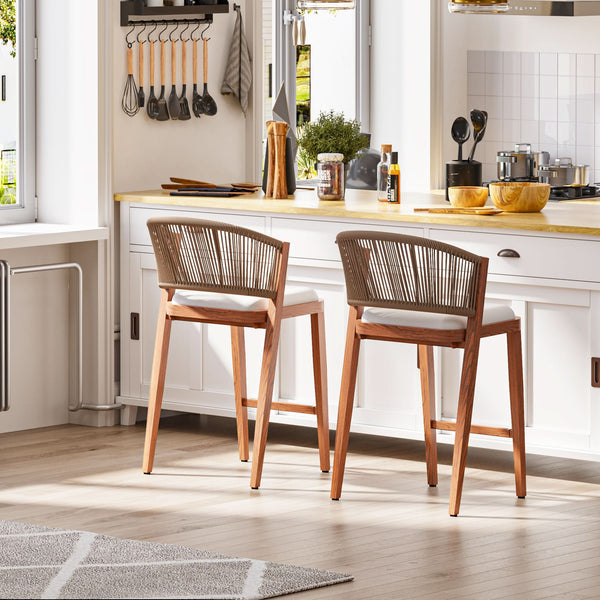 26 4/5" Counter Height Bar Stools with Hand-woven Rope Backrest Set of 2