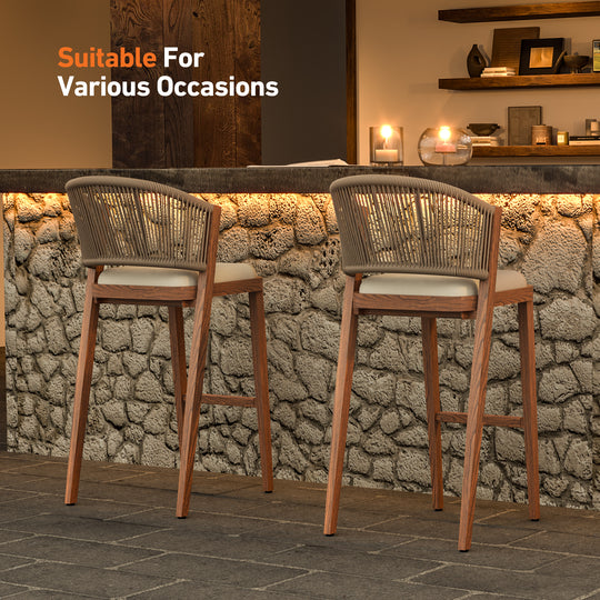 29 3/4" Bar Height Bar Stools with Hand-woven Rope Backrest Set of 2