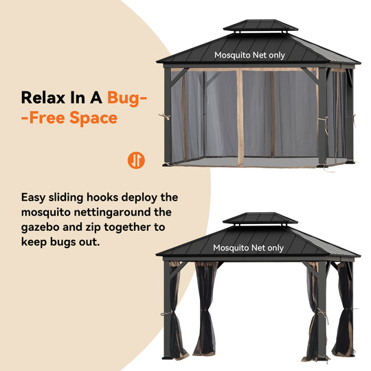 10x12 Mosquito Netting for Gazebo with Two-way Zipper