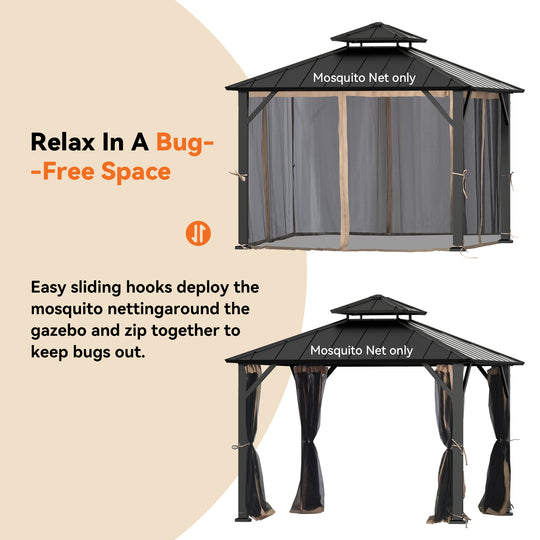 10x10 Mosquito Netting for Gazebo with Two-way Zipper