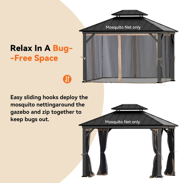 11'x13' Mosquito Netting for Gazebo with Two-way Zipper