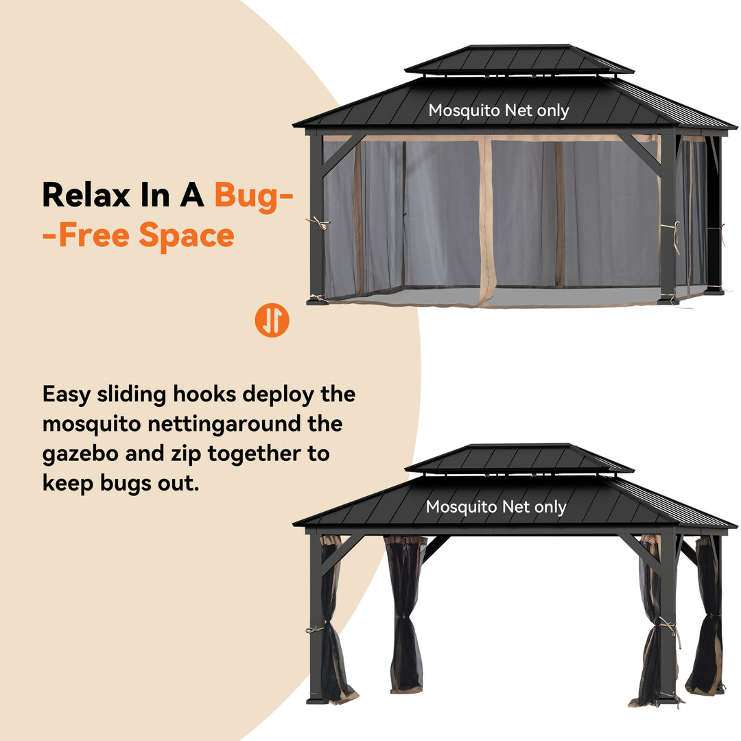 12x16 Mosquito Netting for Gazebo with Two-way Zipper