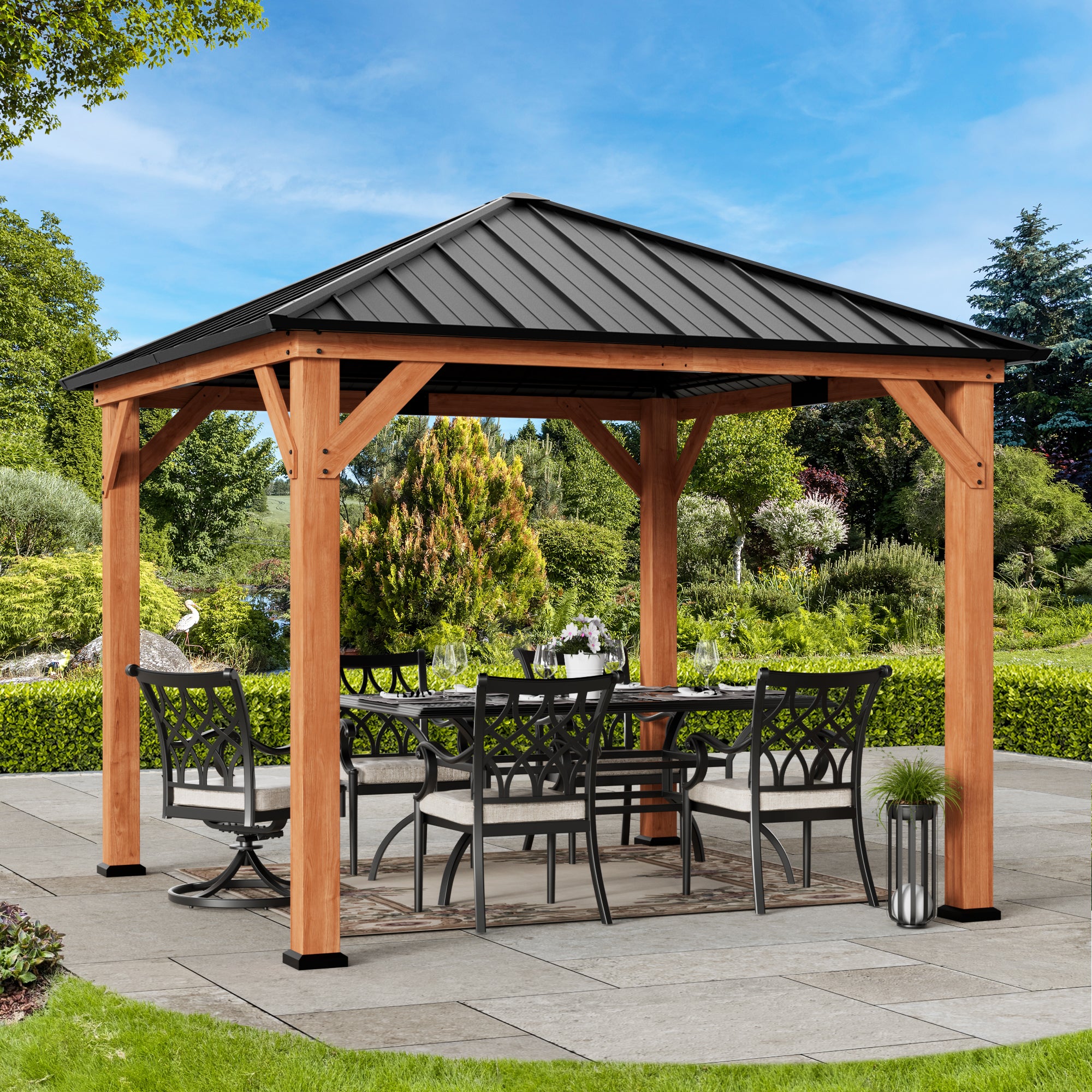 10x10 Tranquil Grove Cedar Hardtop Gazebo – Modern Shade