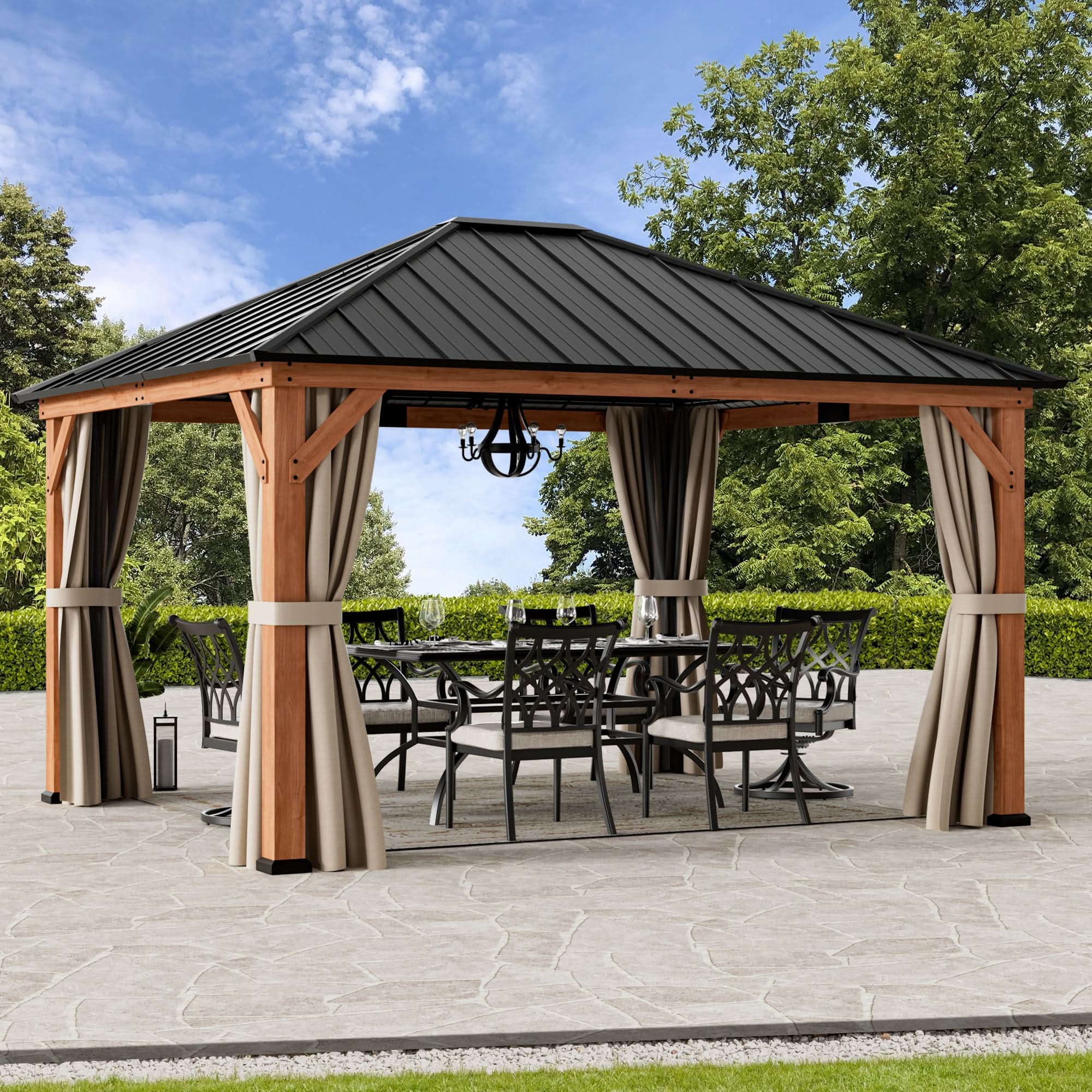 12'x14' Tranquil Grove Cedar Hardtop Gazebo – Modern Shade