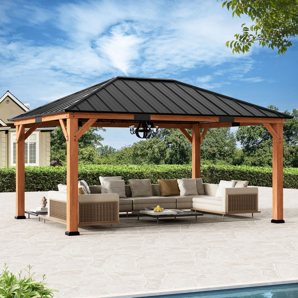 12'x16' Tranquil Grove Cedar Hardtop Gazebo – Modern Shade