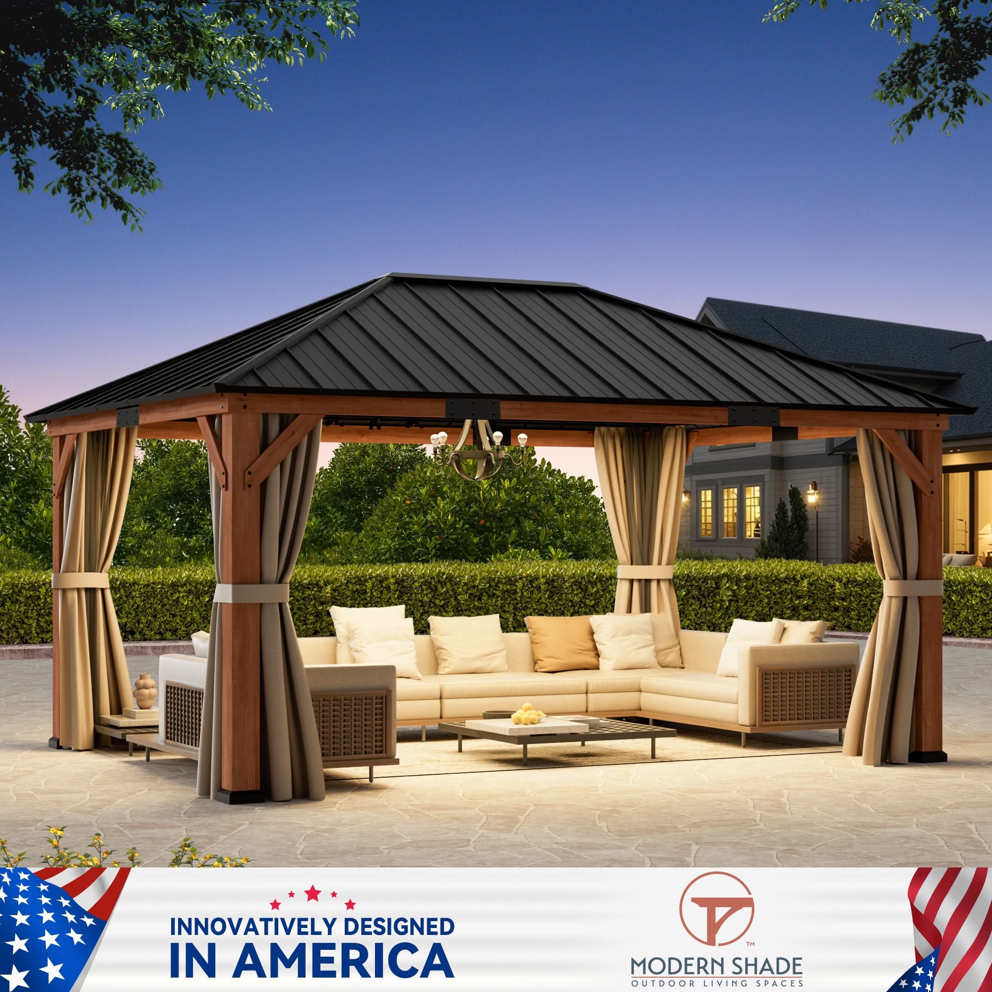 12'x16' Tranquil Grove Cedar Hardtop Gazebo – Modern Shade