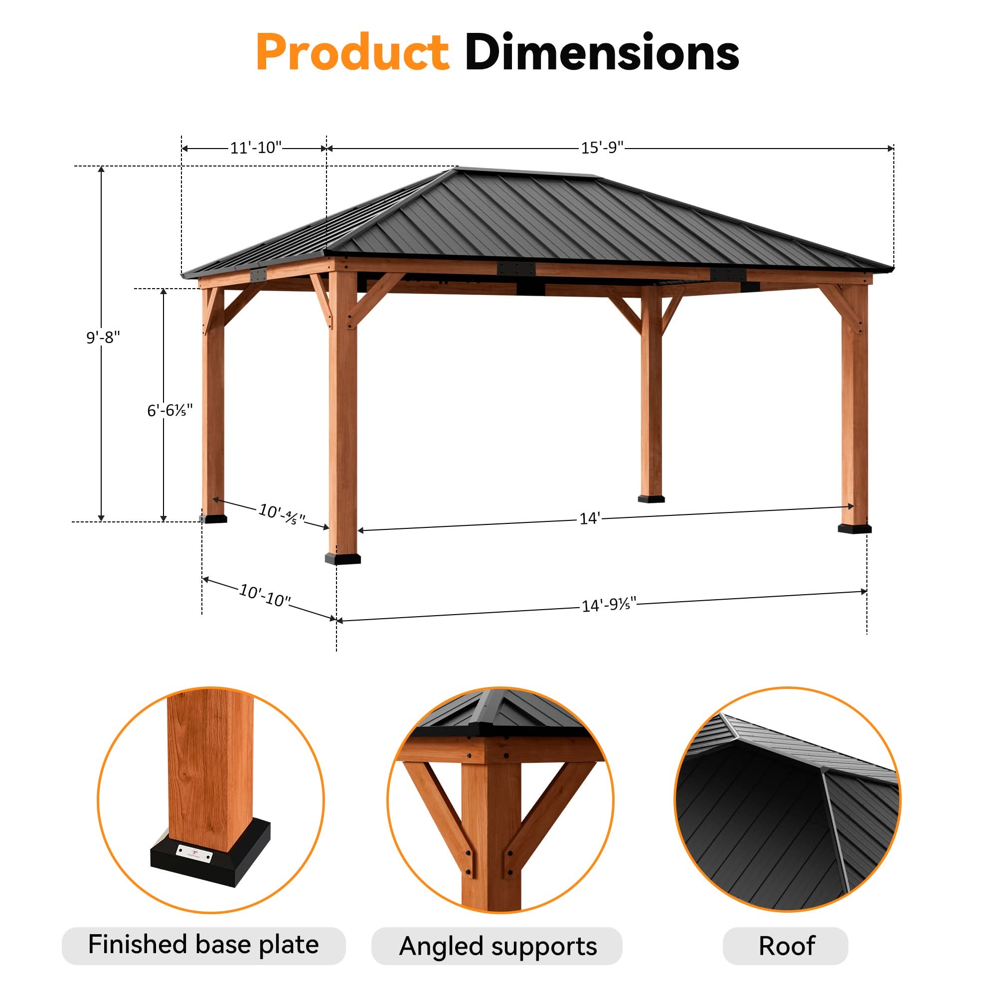 12'x16' Tranquil Grove Cedar Hardtop Gazebo – Modern Shade