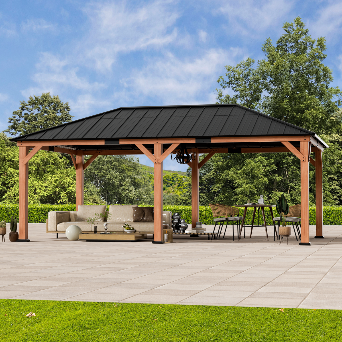 ✨cedar child✨ページ 12'x20' Tranquil Grove Cedar Hardtop Gazebo – Modern Shade