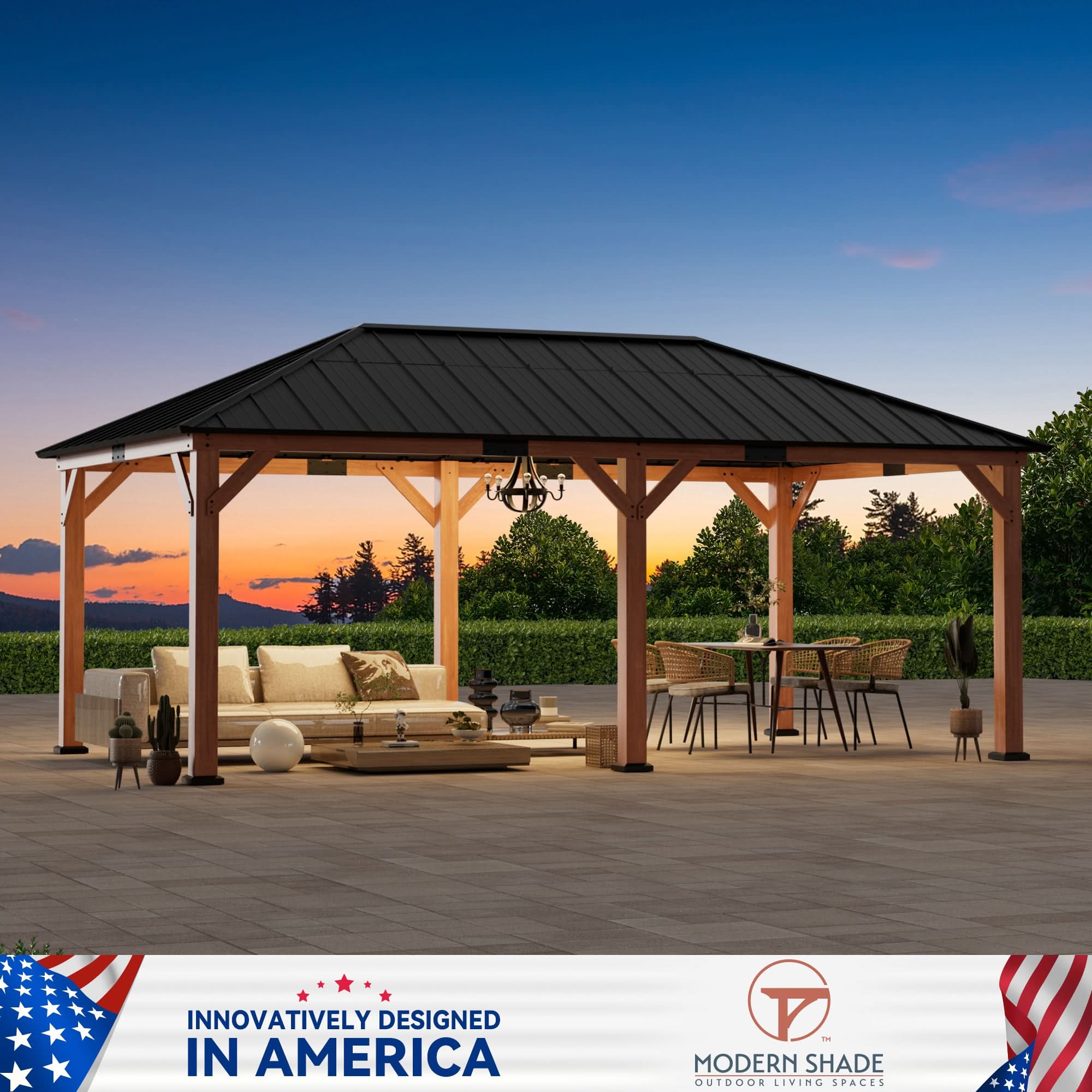 12'x20' Tranquil Grove Cedar Hardtop Gazebo – Modern Shade