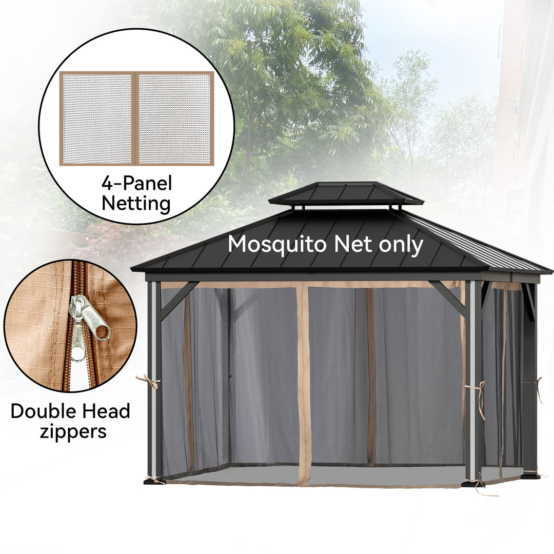 Gazebo Mosquito Netting Replacement Universal 4-Panel Sidewalls Outdoor Gazebo Mosquito Nettings with Double Zipper Garden and Backyard (Mosquito Net Only)