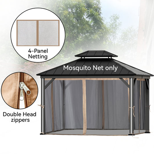 Gazebo Mosquito Netting Replacement Universal 4-Panel Sidewalls Outdoor Gazebo Mosquito Nettings with Double Zipper Garden and Backyard (Mosquito Net Only)